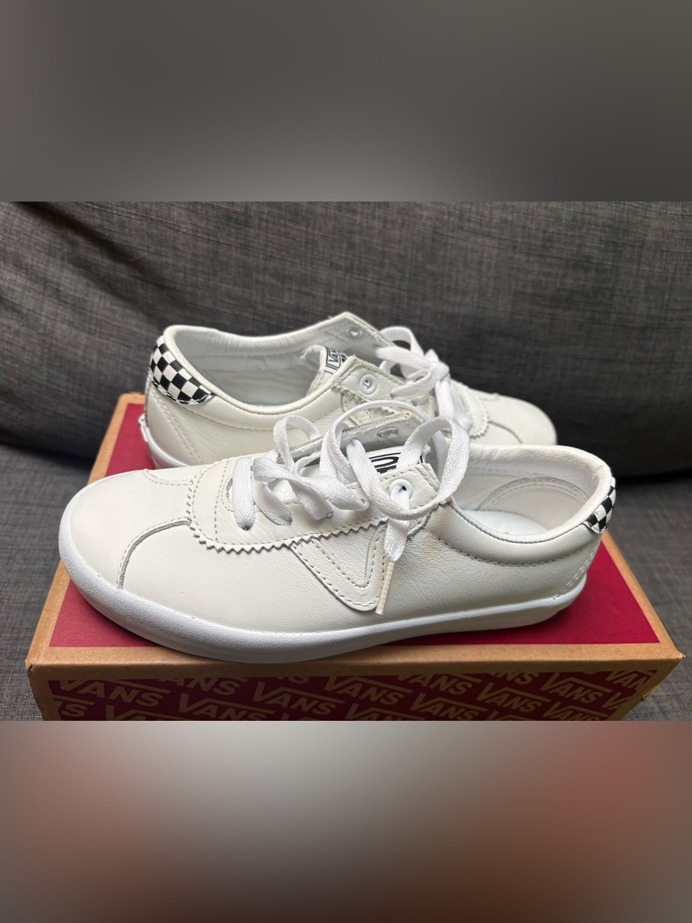 Vans Women’s White Low-Top Sneakers with Checker Heel Accent
